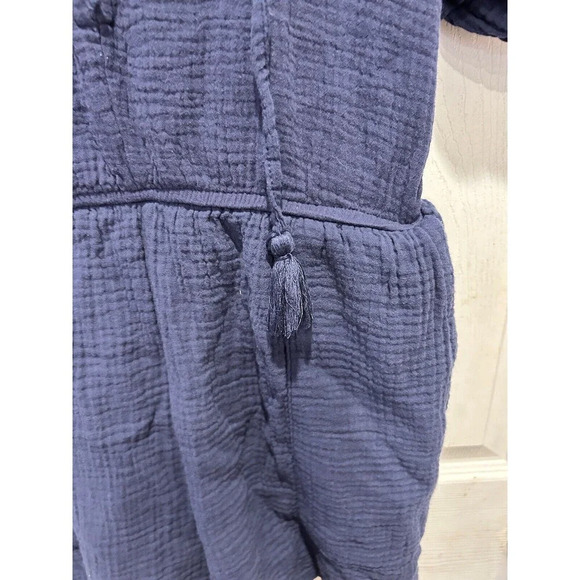 Knox Rose Navy Double Cotton Gauze Short Sleeve V-Neck Tassel Romper Size Large - Picture 2 of 8